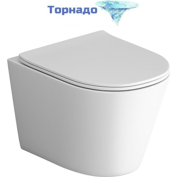 Унитаз подвесной безободковый Grossman GR-4477MSQ с крышкой микролифт, белый матовый (Система смыва торнадо), Цвет производителя: белый матовый - фото 