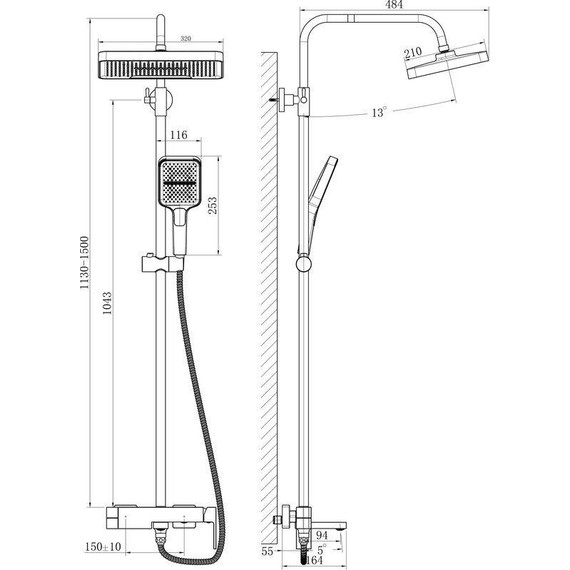 Душевая стойка Belz B24658-7, чёрный матовый - фото 61