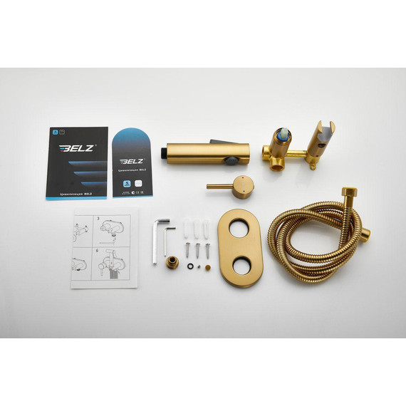 Набор для гигиенического душа Belz B55807-5 (со скрытой частью) золото матовое - фото 16