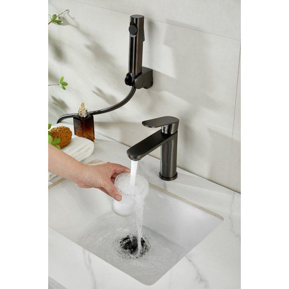 Смеситель для раковины с лейкой для биде Belz B12713-3, оружейная сталь - фото 12