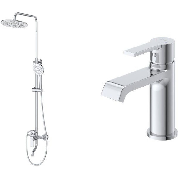 Душевой комплект BelBagno: Душевая стойка AURORA-VSCM-CRM + смеситель для раковины AURORA-LVM-CRM-W0 (Новинка 2025) - фото 2