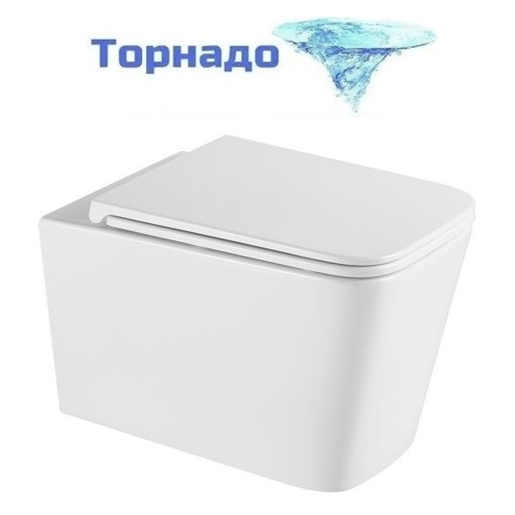 Унитаз подвесной безободковый Grossman GR-4441SQ с тонкой крышкой микролифт (система смыва Торнадо) - фото 