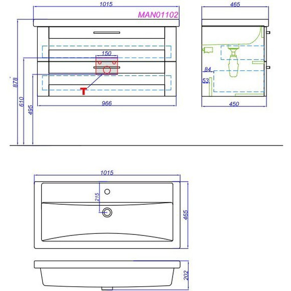 Тумба подвесная с раковиной Aqwella Манчестер 100 см MAN01102 - фото 9