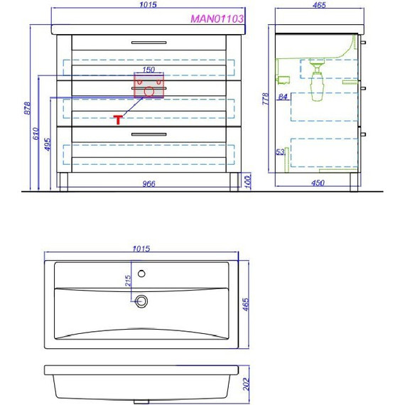 Тумба напольная с раковиной Aqwella Манчестер 100 см MAN01103 - фото 8