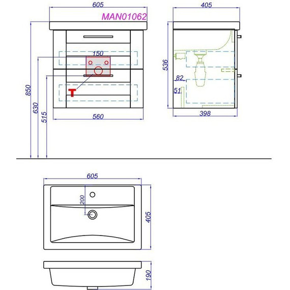 Тумба подвесная с раковиной Aqwella Манчестер 60 см MAN01062 - фото 5