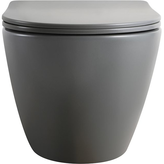 Унитаз подвесной безободковый Veconi Ento VEN-52TGR (Система смыва торнадо) с тонкой крышкой микролифт, серый матовый - фото 3