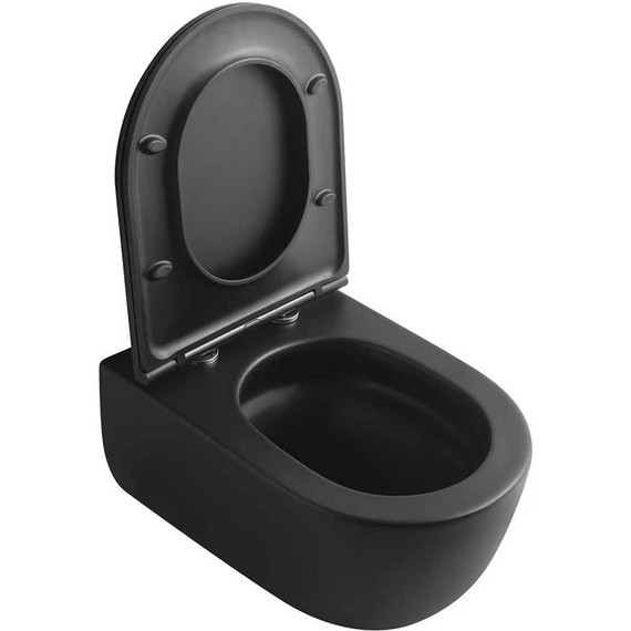 Унитаз подвесной безободковый Veconi Rino VRI-49TB (Система смыва торнадо) с тонкой крышкой микролифт, чёрный матовый - фото 2