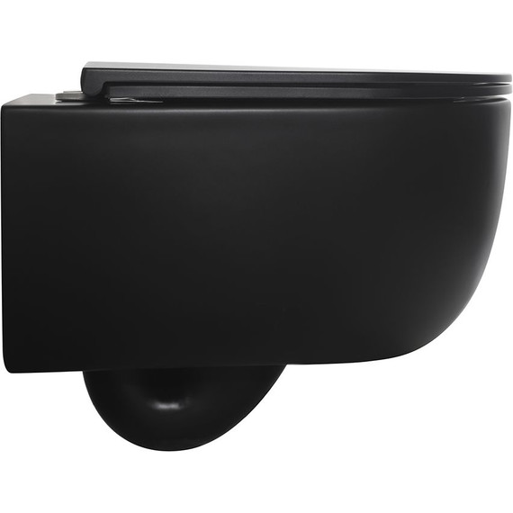 Унитаз подвесной безободковый Veconi Rino VRI-49TB (Система смыва торнадо) с тонкой крышкой микролифт, чёрный матовый - фото 3