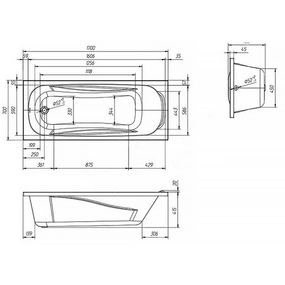 Ванна акриловая Vento Italy Serena Simple LA 170x70 см - фото 4
