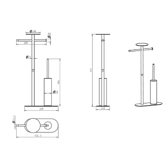 Стойка с полотенцедержателем и ёршиком Boheme Venturo 10953-W-G, цвет белый - фото 2