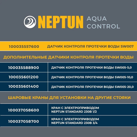 Система защиты от протечки воды 3/4 Нептун Neptun Aquacontrol 2 крана, 2 проводных датчика 100037060800 - фото 7