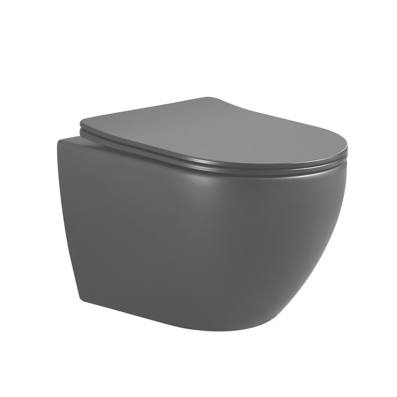 Унитаз-биде подвесной безободковый Boheme Nero 961-SET-2-B с тонкой крышкой микролифт, чёрный матовый - фото 