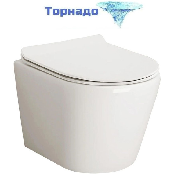 Унитаз подвесной безободковый Cerutti SPA LUIGI Aria Tornado 11101 с тонкой крышкой микролифт (система смыва Торнадо) - фото 