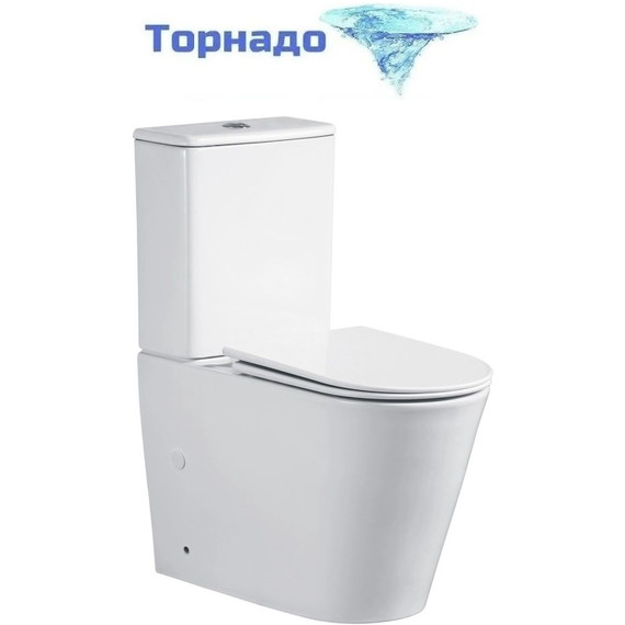 Унитаз-компакт безободковый Cerutti SPA Piera 10560 с тонкой крышкой микролифт (система смыва Торнадо) - фото 