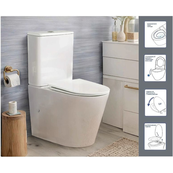 Унитаз-компакт безободковый Cerutti SPA Piera 10560 с тонкой крышкой микролифт (система смыва Торнадо) - фото 4