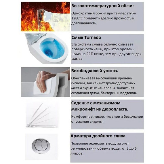 Унитаз-компакт безободковый Cerutti SPA Bernina 11133 с тонкой крышкой микролифт (система смыва Торнадо) - фото 3