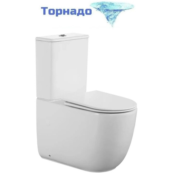 Унитаз-компакт безободковый Cerutti SPA Mirko 11090 с тонкой крышкой микролифт (система смыва Торнадо) - фото 