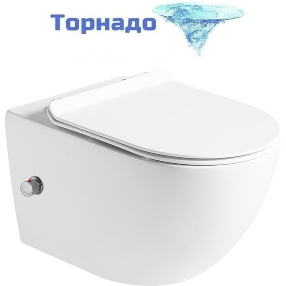 Унитаз-биде подвесной безободковый SantiLine SL-5002T-SM/BD с тонкой крышкой микролифт (система смыва Торнадо) - фото 