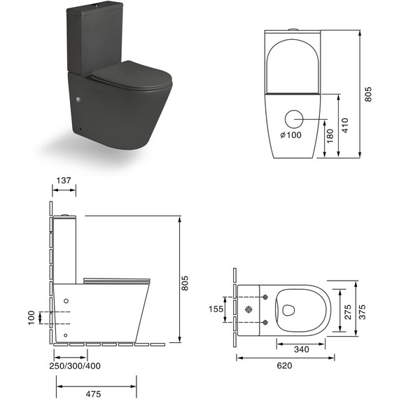 Унитаз-компакт безободковый SantiLine SL-5014MG с тонкой крышкой микролифт - фото 5