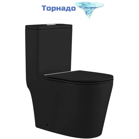 Унитаз-моноблок безободковый SantiLine SL-5029MB с тонкой крышкой микролифт (система смыва Торнадо) чёрный матовый - фото 