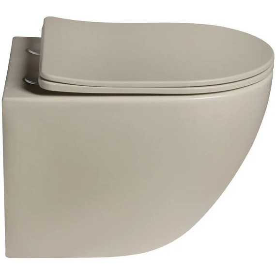 Унитаз подвесной безободковый SantiLine SL-5101 с тонкой крышкой микролифт, бежевый матовый - фото 2