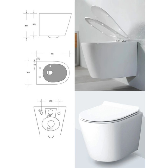 Унитаз подвесной безободковый Cerutti SPA LUIGI Aria Tornado 11101 с тонкой крышкой микролифт (система смыва Торнадо) - фото 7