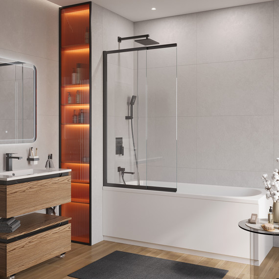 Шторка для ванны Cezares 90 см SLIDER-FIX-VF-11-90/150-C-NERO, чёрный/прозрачное - фото 