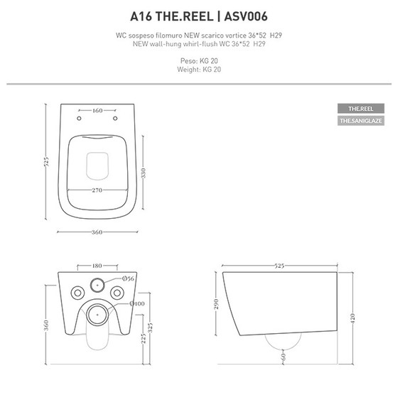 Унитаз подвесной безободковый ArtCeram A16 ASV006 41 00, matera (Система смыва торнадо) - фото 3
