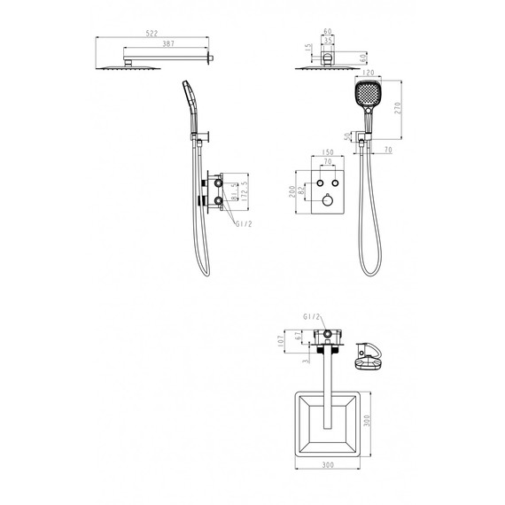 Душевая система для душа с термостатом Grocenberg GB5040BG, графит - фото 2