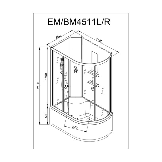 Душевая кабина Avacan 110x80 см EM4511RN, хром/узор (безсиликоновая сборка) - фото 16