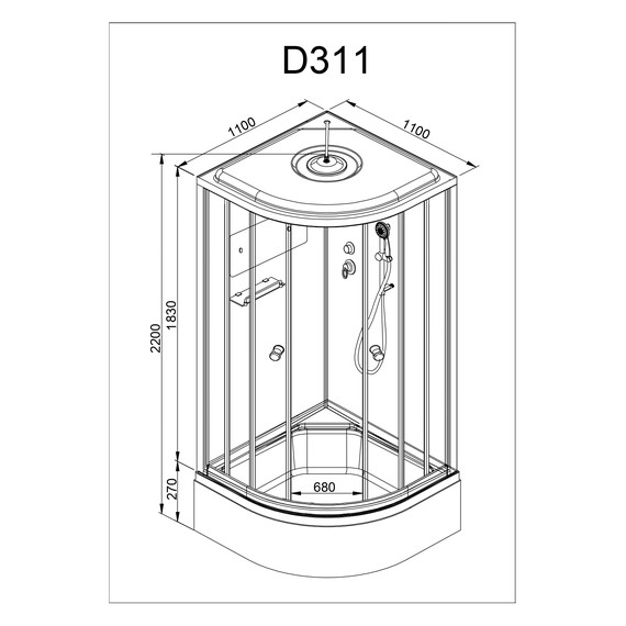 Душевая кабина Avacan 110x110 см D311SEL, хром/матовое (безсиликоновая сборка) - фото 30
