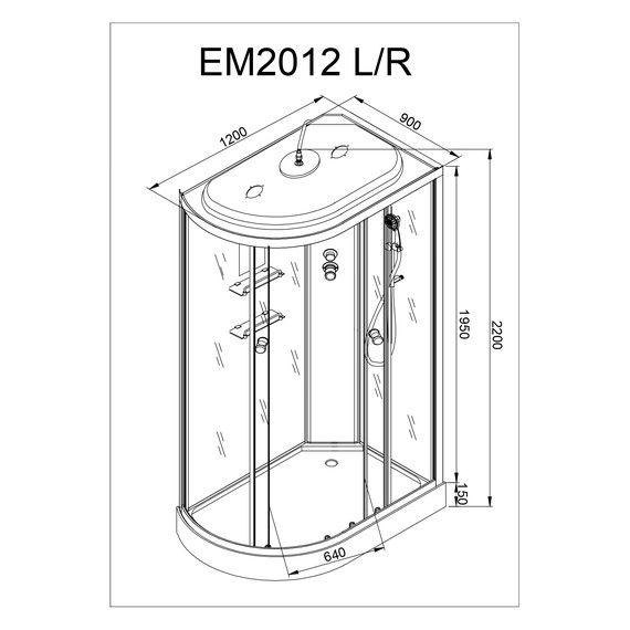 Гидробокс Avacan 120x90 см EM2012RGM+EL, хром/узор (безсиликоновая сборка) - фото 20