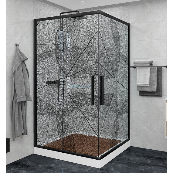 Душевое ограждение Avacan (100-110)х(100-110) см KB100, чёрный/узор - фото 