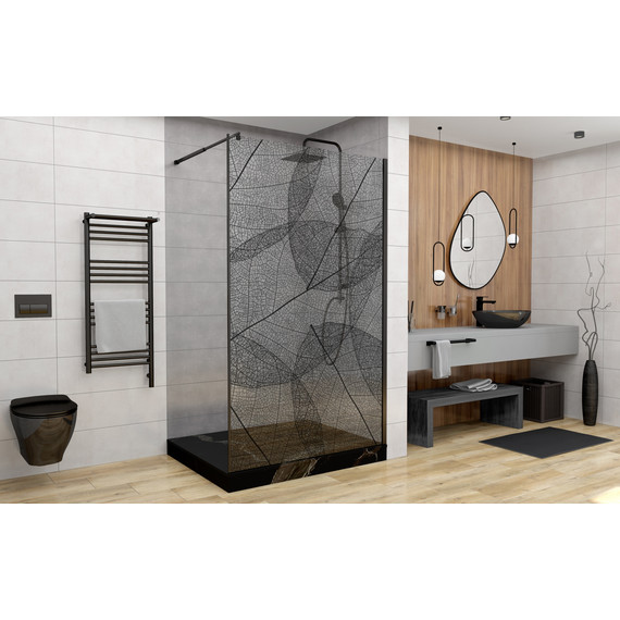 Душевая перегородка Avacan 120 см MB120 стекло (8 мм) с кронштейном в комплекте, чёрный/узор - фото 