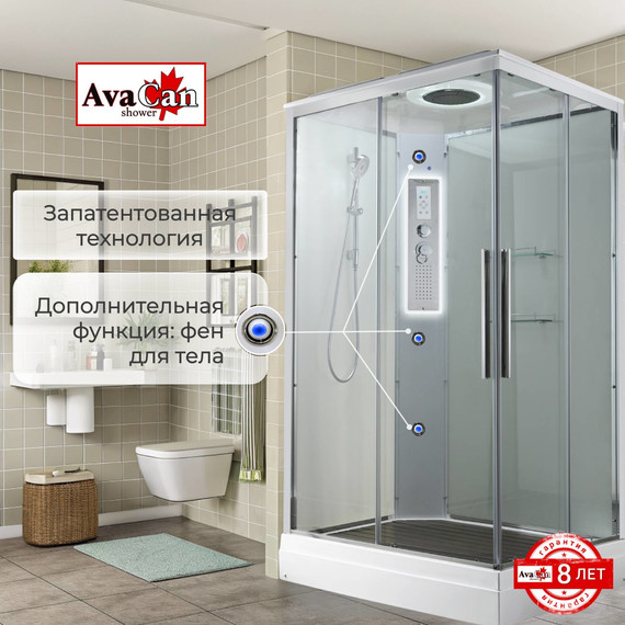 Гидробокс Avacan 90x90 см K2090LED, хром/прозрачное (безсиликоновая сборка) - фото 12