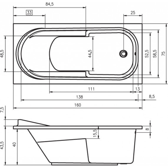 Ванна акриловая Riho COLUMBIA 160x75 см B001001005, Размер - мм: 1600х750 - фото 6