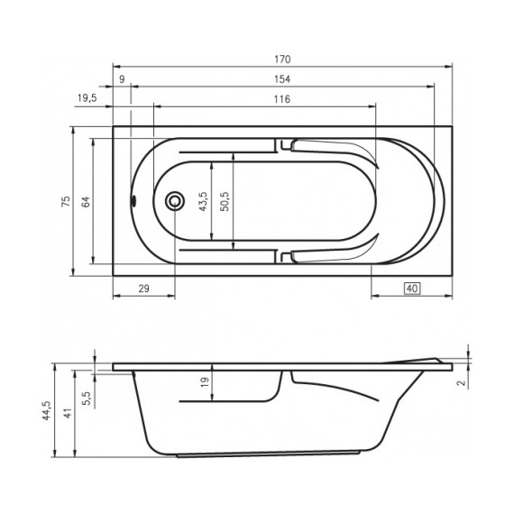 Ванна акриловая Riho FUTURE 170x75 см B073001005, Размер - мм: 1700х750 - фото 6