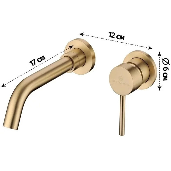 Смеситель для раковины настенный Grocenberg GB511MG (со скрытой частью) матовое золото - фото 2