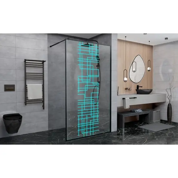 Душевая перегородка Avacan 110 см LB110 стекло (8 мм) с кронштейном в комплекте, чёрный/узор - фото 2