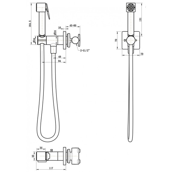 Набор для гигиенического душа Grocenberg GB005BL (со скрытой частью и прогрессивным картриджем) чёрный матовый - фото 2