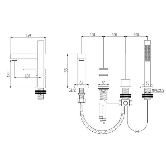 Смеситель для ванны Groсenberg GB6008-1BG, графит - фото 2