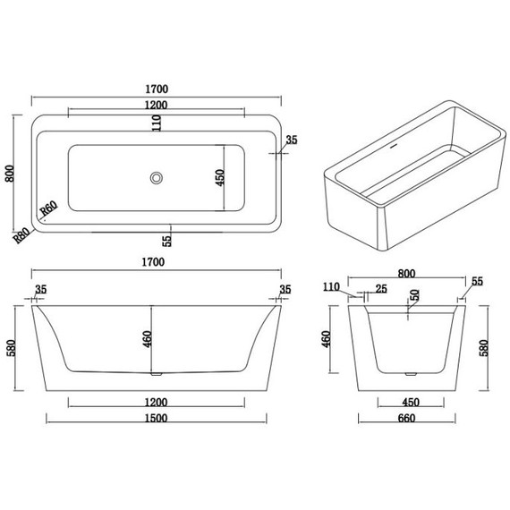 Ванна акриловая AN Rodos 170x80 см - фото 2