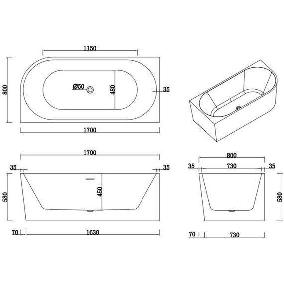 Ванна акриловая AN Amore 170x80 см L - фото 6