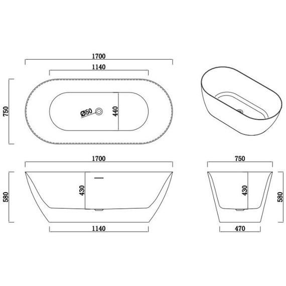 Ванна отдельностоящая AN Onda 170x75 см - фото 7