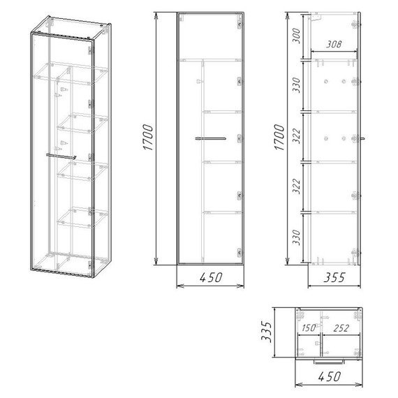 Пенал подвесной EvaGold Leia 45 см EG010424, кашемир софт тач - фото 10
