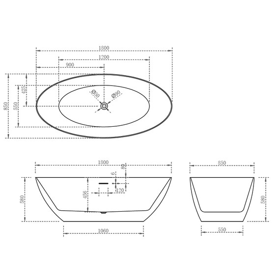 Ванна отдельностоящая Abber AB9374-1.8 180x85 см, Размер - мм: 1800х850 - фото 11