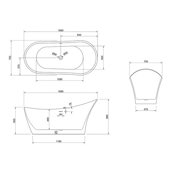 Ванна отдельностоящая Abber Stein 169x75 см AS9618, белый матовый - фото 10