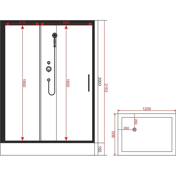 Душевое кабина EvaGold 120x80 см EG210022, чёрный/прозрачное - фото 2