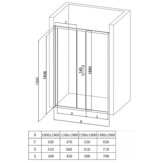 Душевая дверь EvaGold 120 см EG220051, хром/рифленое - фото 2