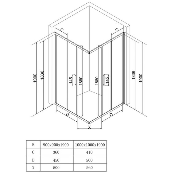 Душевое ограждение EvaGold 90х90 см EG220074, оружейная сталь/прозрачное - фото 2